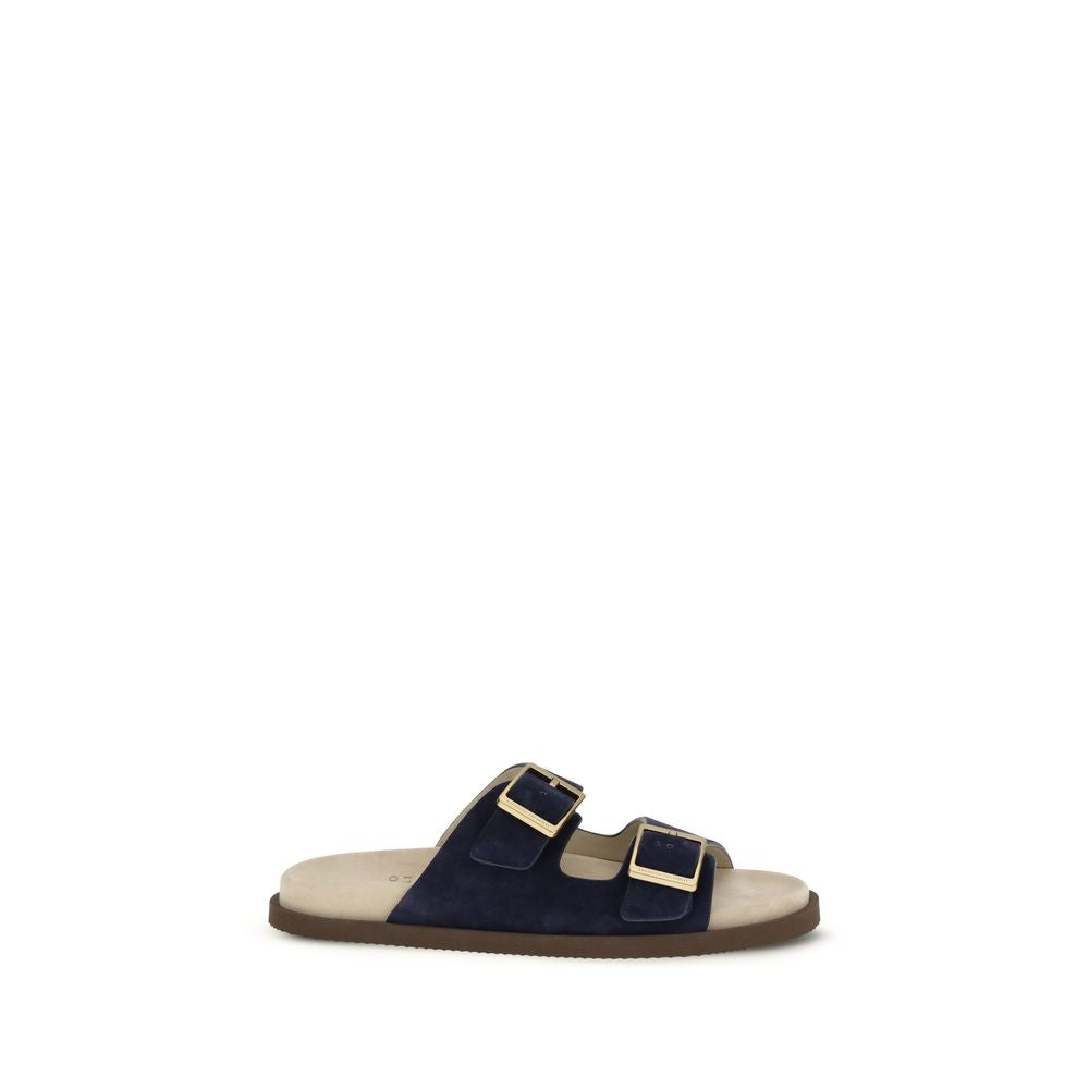 Brunello Cucinelli Black Calf Leather Bos Taurus Strap-On Sandals by Brunello Cucinelli outlet now on sale