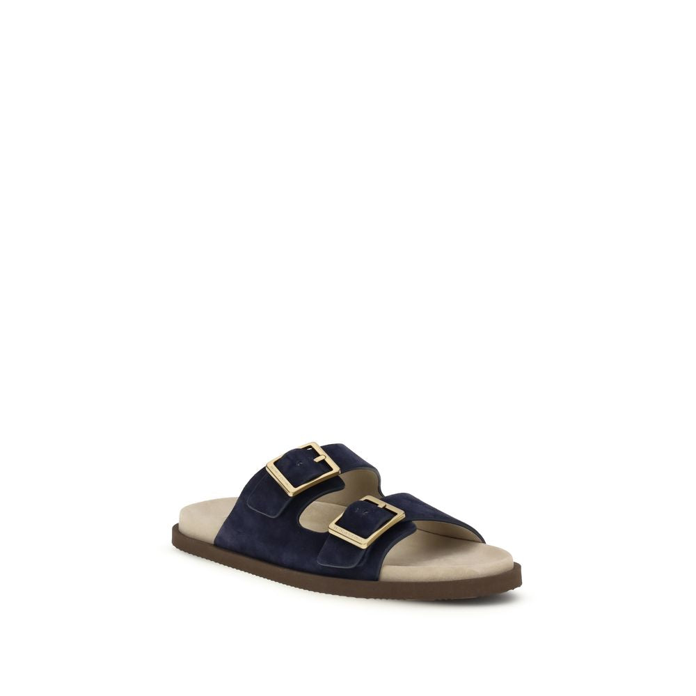 Brunello Cucinelli Black Calf Leather Bos Taurus Strap-On Sandals by Brunello Cucinelli outlet now on sale