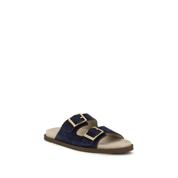 Brunello Cucinelli Black Calf Leather Bos Taurus Strap-On Sandals by Brunello Cucinelli outlet now on sale