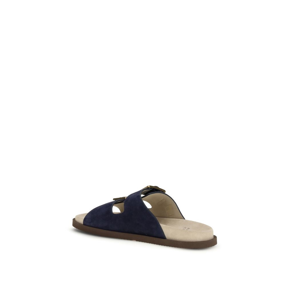 Brunello Cucinelli Black Calf Leather Bos Taurus Strap-On Sandals by Brunello Cucinelli outlet now on sale