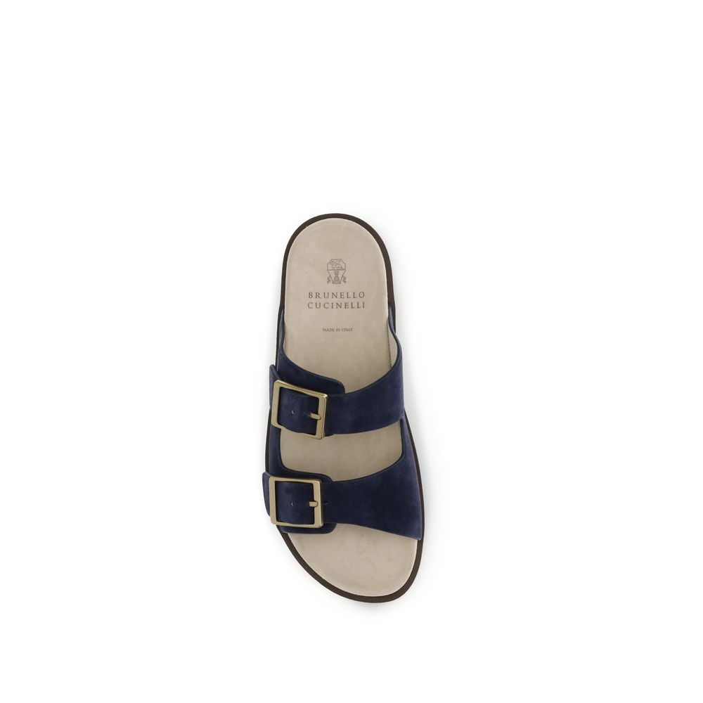 Brunello Cucinelli Black Calf Leather Bos Taurus Strap-On Sandals by Brunello Cucinelli outlet now on sale