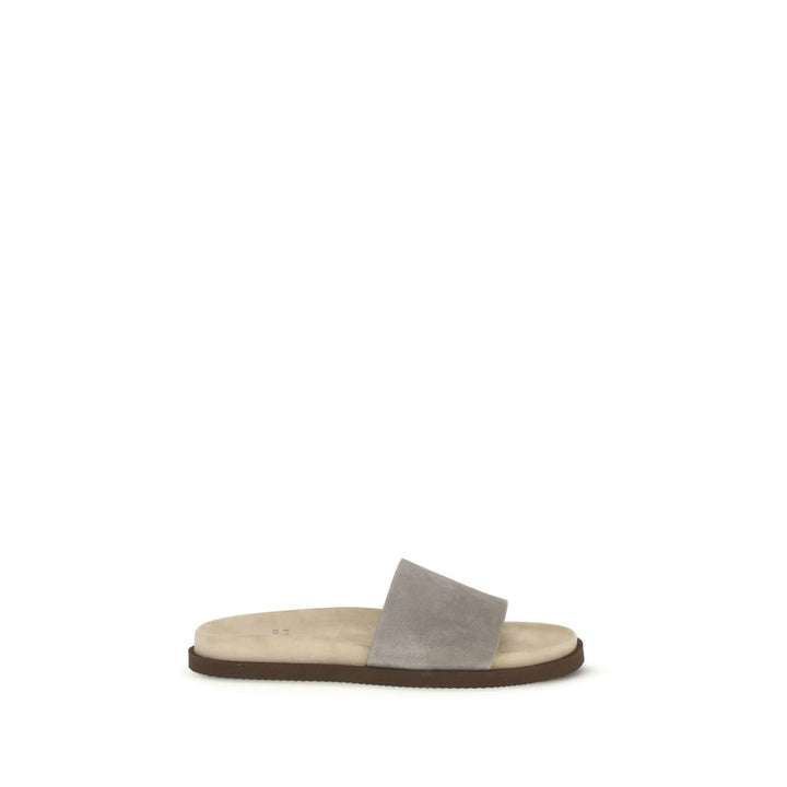 Brunello Cucinelli Gray Lamb Ovis Aries Aries Flat Sandals by Brunello Cucinelli outlet now on sale