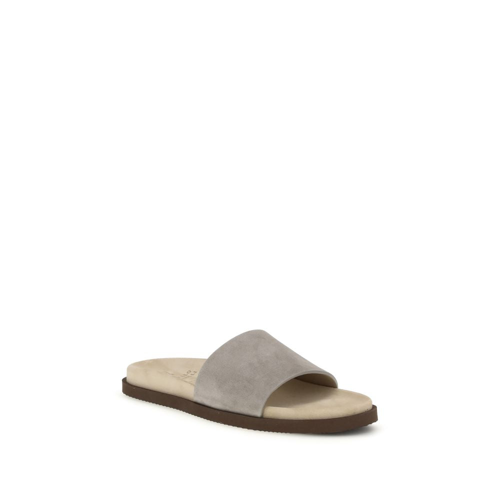 Brunello Cucinelli Gray Lamb Ovis Aries Aries Flat Sandals by Brunello Cucinelli outlet now on sale