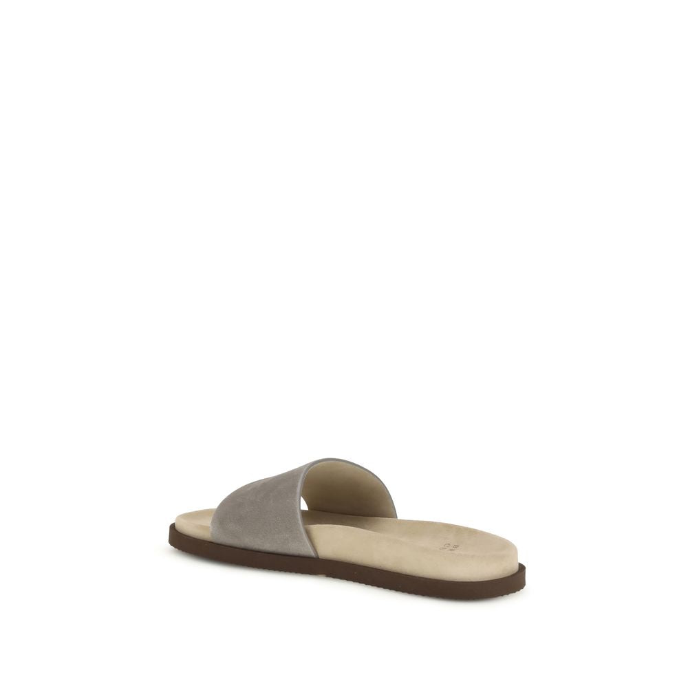 Brunello Cucinelli Gray Lamb Ovis Aries Aries Flat Sandals by Brunello Cucinelli outlet now on sale