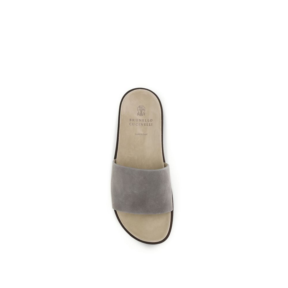 Brunello Cucinelli Gray Lamb Ovis Aries Aries Flat Sandals by Brunello Cucinelli outlet now on sale