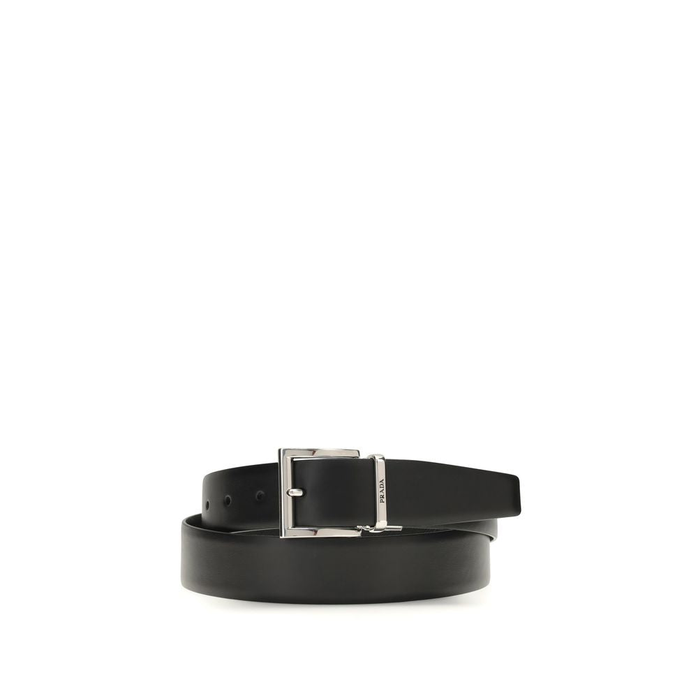 Prada Black Calf Leather Bos Taurus Regular Belt by Prada outlet now on sale