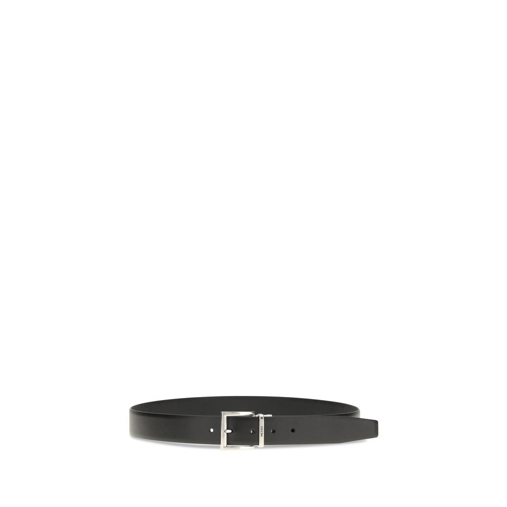 Prada Black Calf Leather Bos Taurus Regular Belt by Prada outlet now on sale