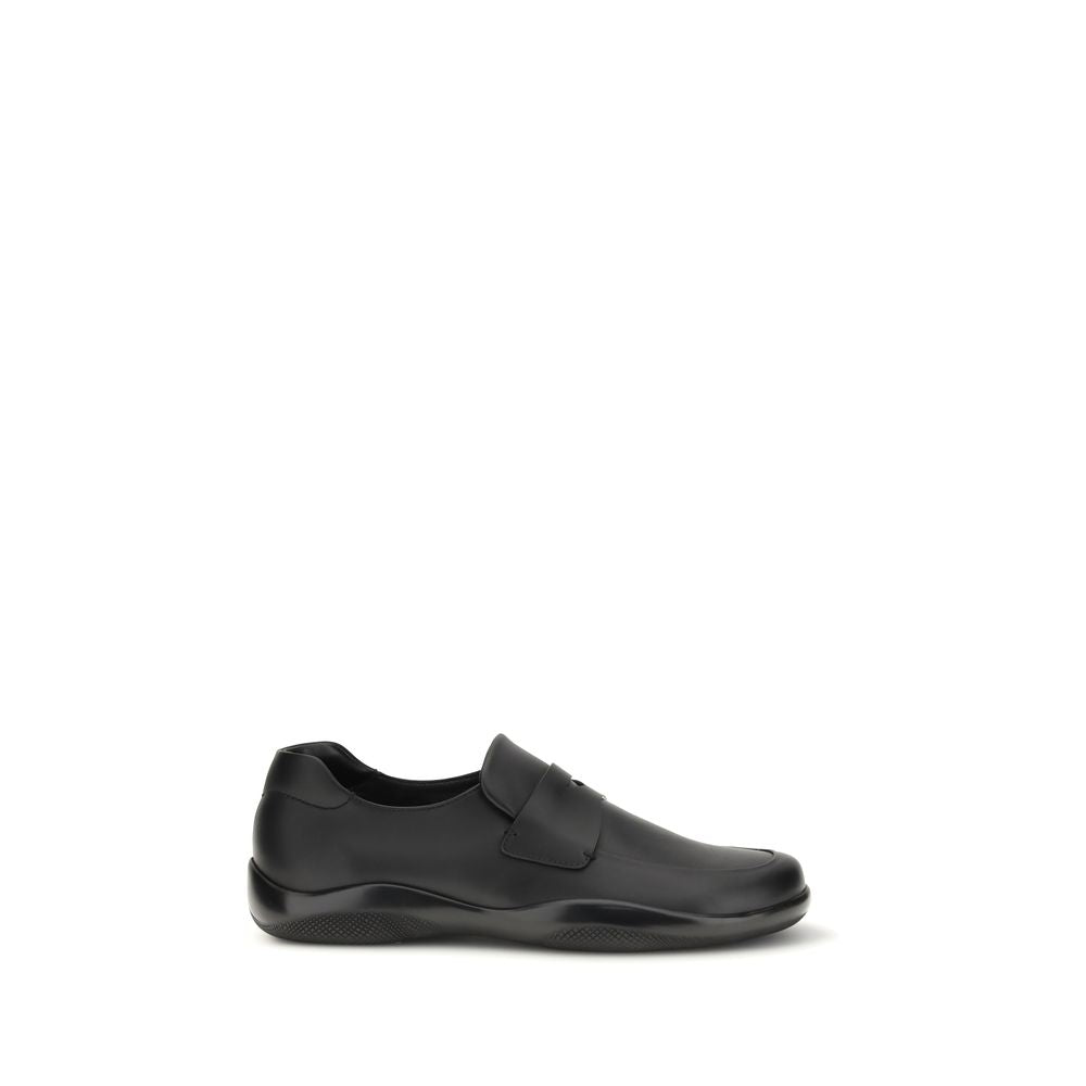 Prada Black Calf Leather Bos Taurus Slip-On Loafers by Prada outlet now on sale