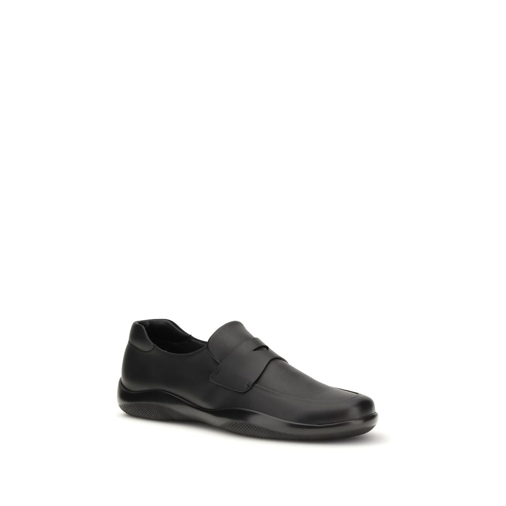 Prada Black Calf Leather Bos Taurus Slip-On Loafers by Prada outlet now on sale