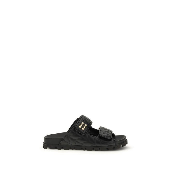 Miu Miu Black Napa Leather / Calf Bos Taurus Slippers