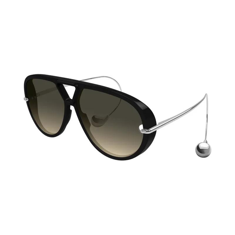 Bottega Veneta Sunglasses Geometric Full Rim, Black/silver Frame And Double Gradient Brown To Ochra Lens