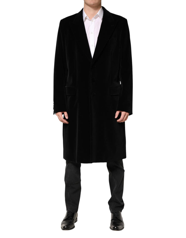 Dolce &amp; Gabbana Sample Sale Dolce &amp; Gabbana Black Cotton Velvet Long Trench Coat Jacket - | Designer outlet