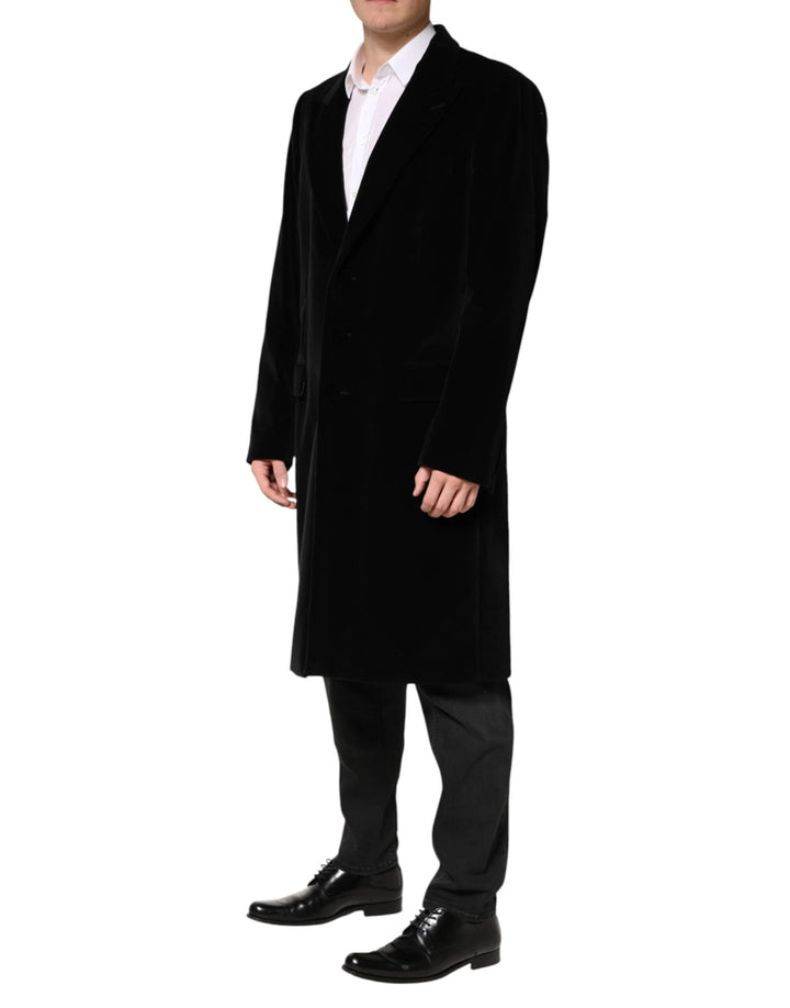 Dolce &amp; Gabbana Sample Sale Dolce &amp; Gabbana Black Cotton Velvet Long Trench Coat Jacket - | Designer outlet