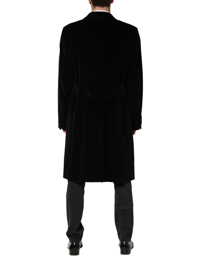 Dolce &amp; Gabbana Sample Sale Dolce &amp; Gabbana Black Cotton Velvet Long Trench Coat Jacket - | Designer outlet