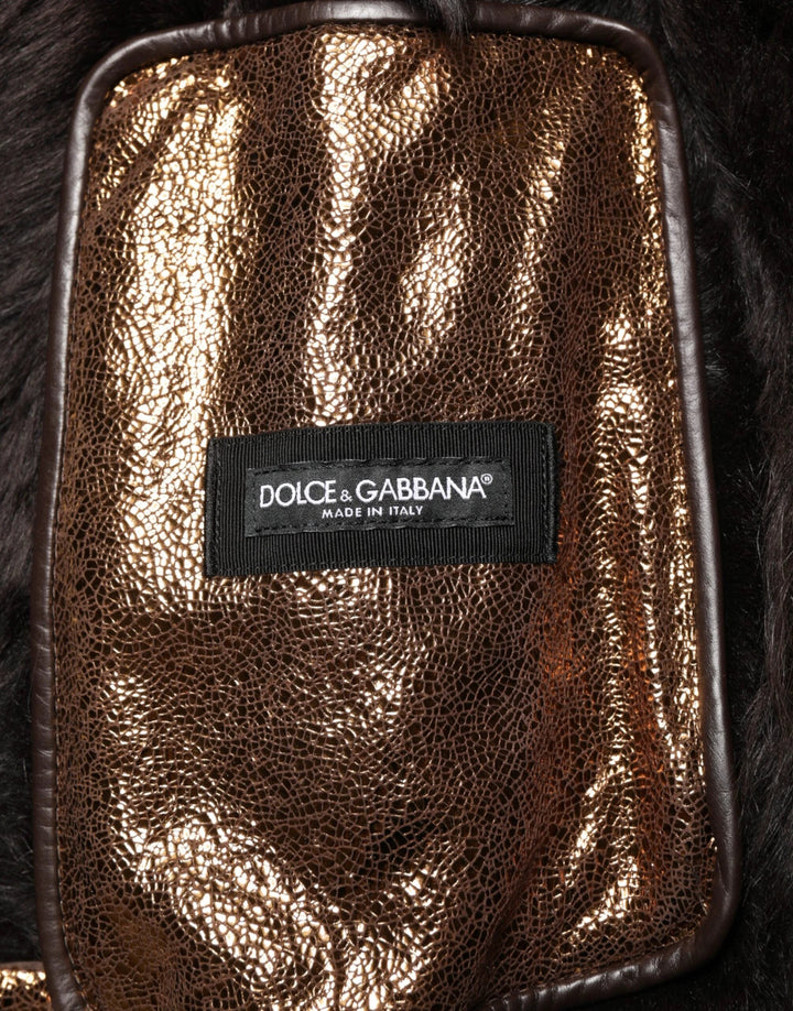 Dolce &amp; Gabbana Sample Sale Dolce &amp; Gabbana Bronze Leather Fur Full Zip Men Biker Jacket - | Designer outlet
