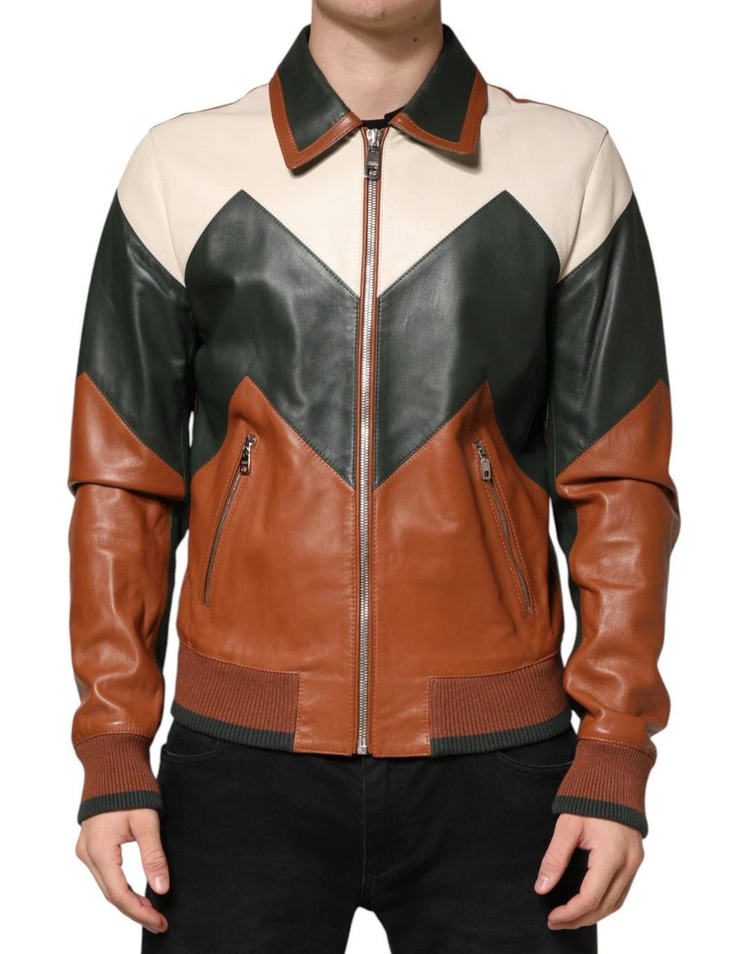 Dolce &amp; Gabbana Sample Sale Dolce &amp; Gabbana Multicolor Leather Full Zip men Biker Jacket - | Designer outlet