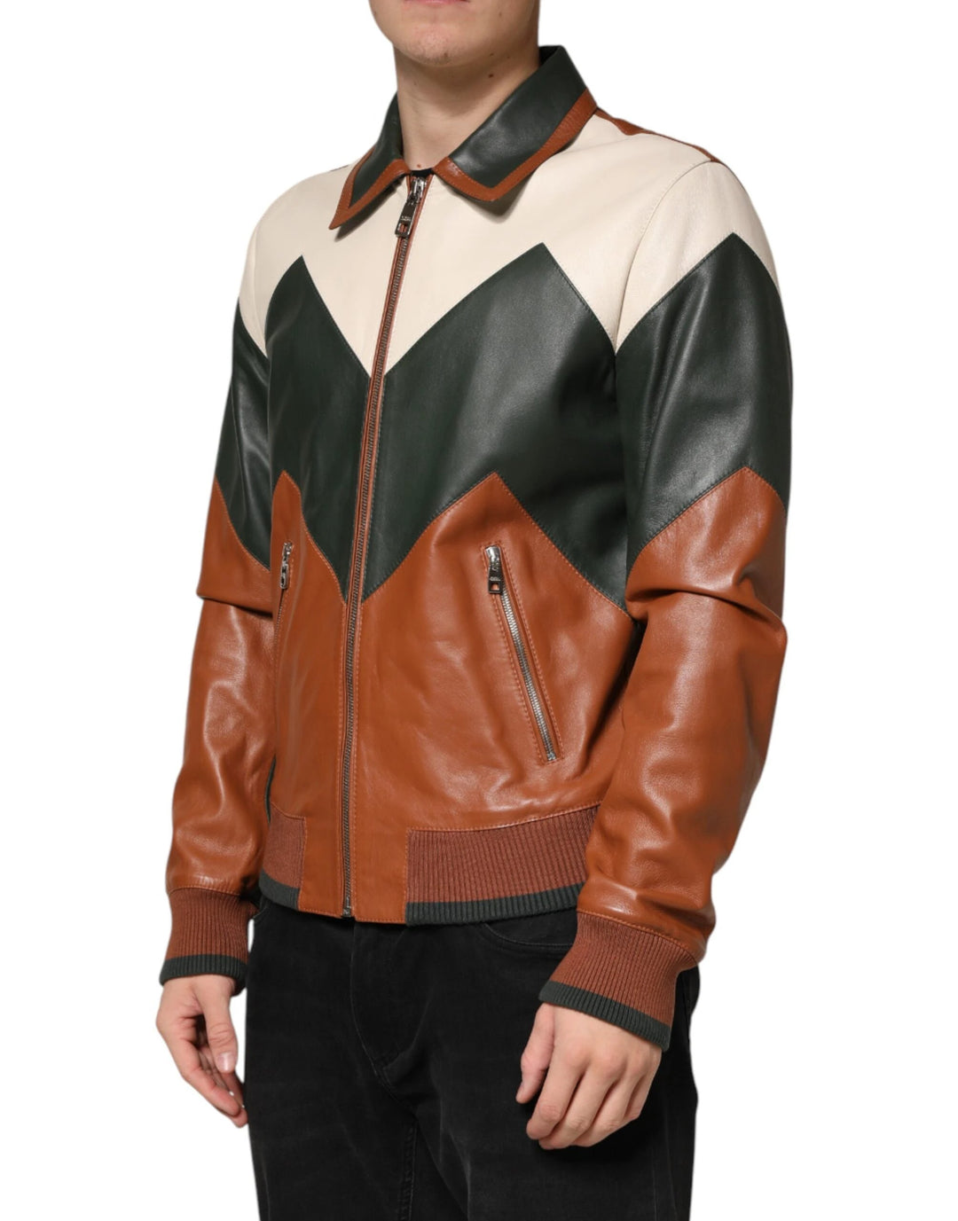 Dolce &amp; Gabbana Sample Sale Dolce &amp; Gabbana Multicolor Leather Full Zip men Biker Jacket - | Designer outlet