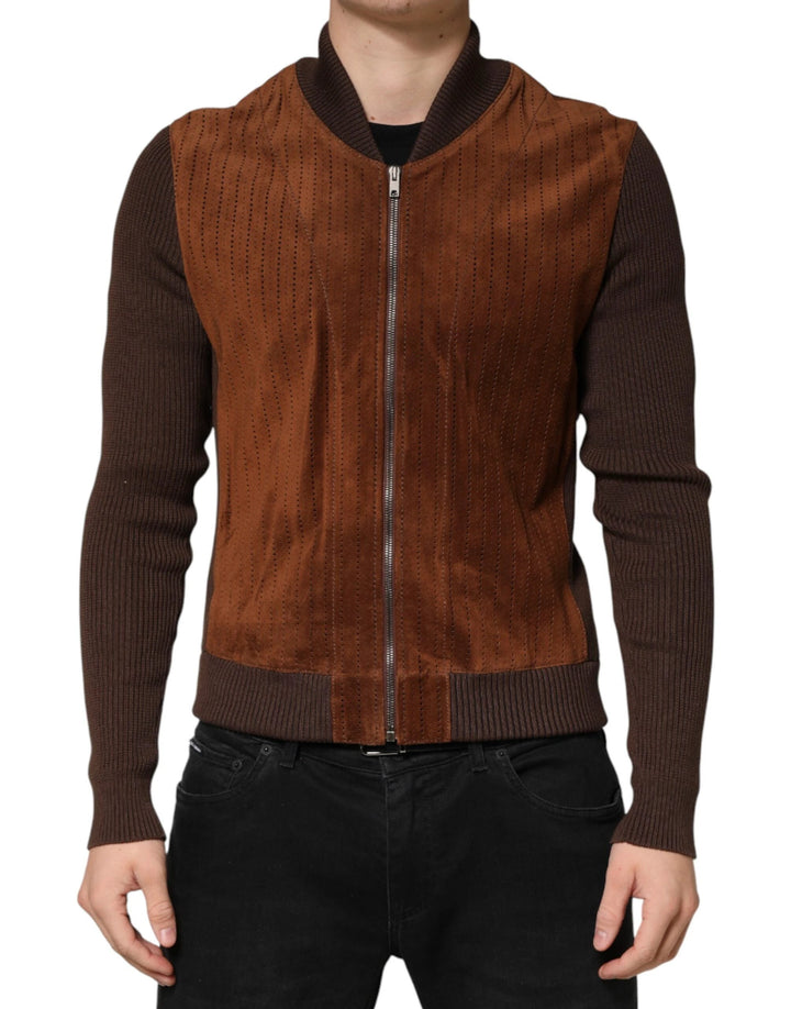 Dolce &amp; Gabbana Sample Sale Dolce &amp; Gabbana Brown Velvet Calfskin Full Zip Biker Jacket - | Designer outlet