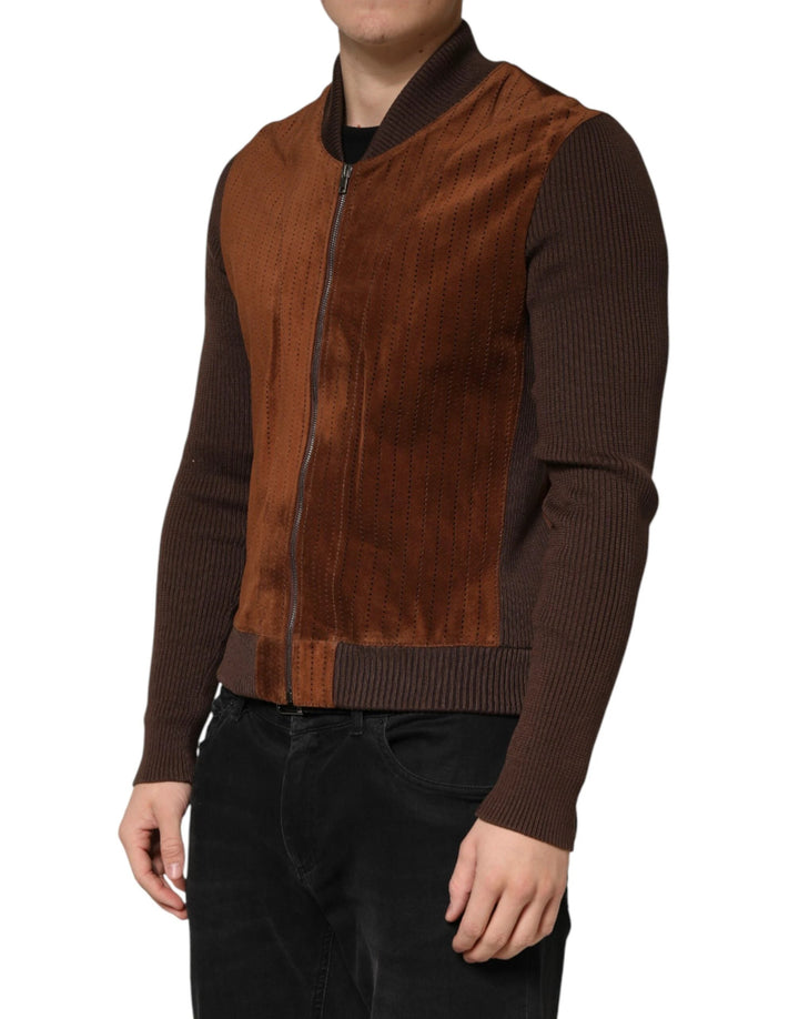 Dolce &amp; Gabbana Sample Sale Dolce &amp; Gabbana Brown Velvet Calfskin Full Zip Biker Jacket - | Designer outlet