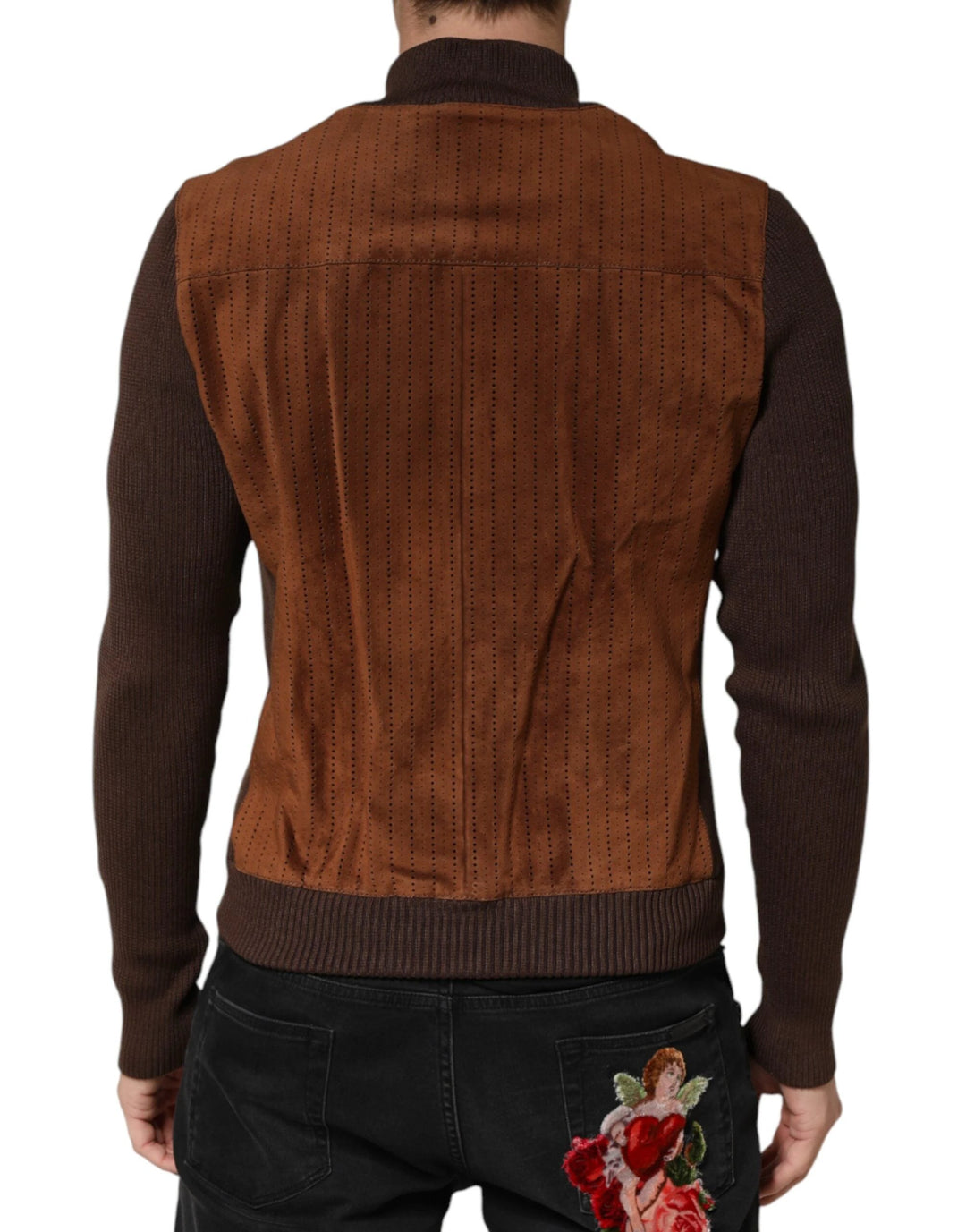Dolce &amp; Gabbana Sample Sale Dolce &amp; Gabbana Brown Velvet Calfskin Full Zip Biker Jacket - | Designer outlet