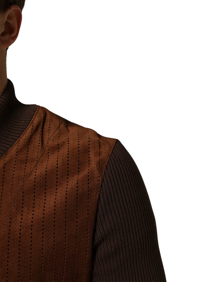 Dolce &amp; Gabbana Sample Sale Dolce &amp; Gabbana Brown Velvet Calfskin Full Zip Biker Jacket - | Designer outlet