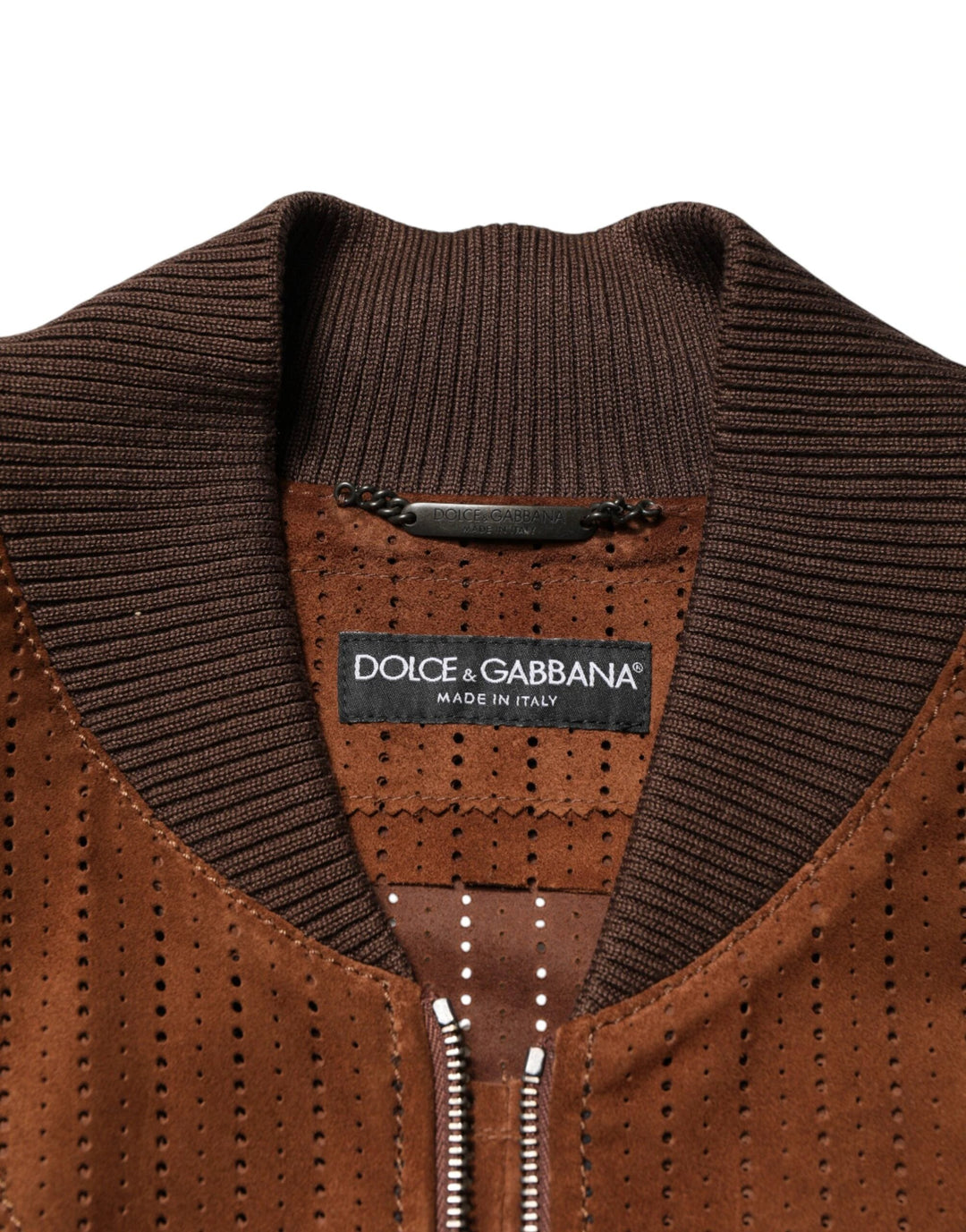Dolce &amp; Gabbana Sample Sale Dolce &amp; Gabbana Brown Velvet Calfskin Full Zip Biker Jacket - | Designer outlet