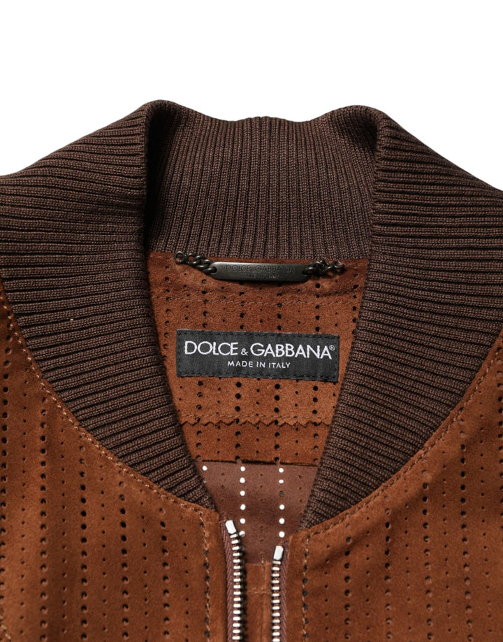 Dolce &amp; Gabbana Sample Sale Dolce &amp; Gabbana Brown Velvet Calfskin Full Zip Biker Jacket - | Designer outlet