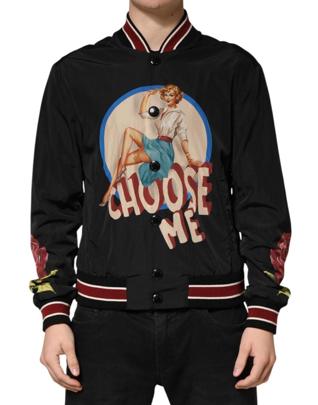 Dolce &amp; Gabbana Sample Sale Dolce &amp; Gabbana Black Pin Up Button Down Men Bomber Jacket - | Designer outlet