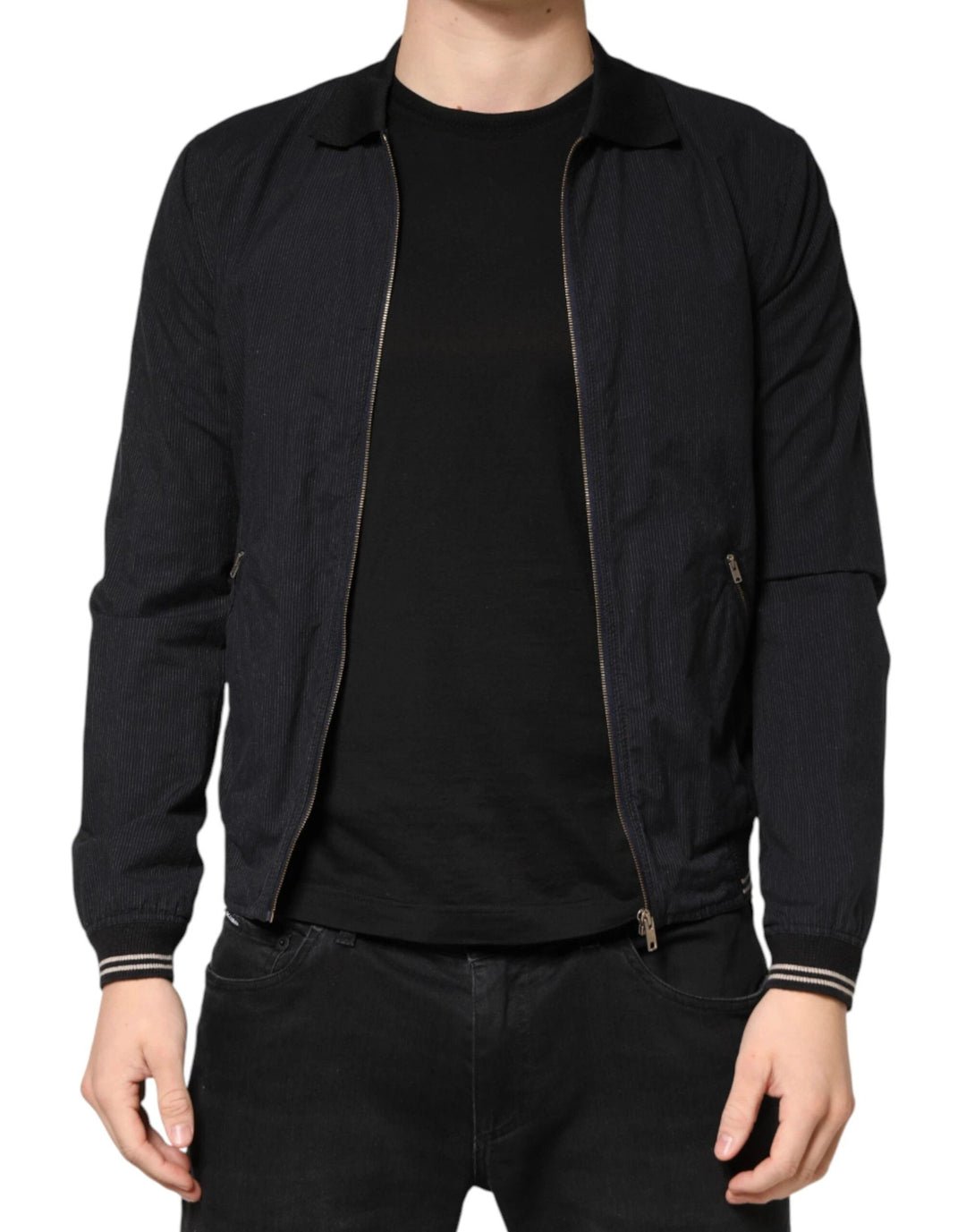 Dolce &amp; Gabbana Sample Sale Dolce &amp; Gabbana Dark Blue Cotton Full Zip Bomber Men Jacket - | Designer outlet