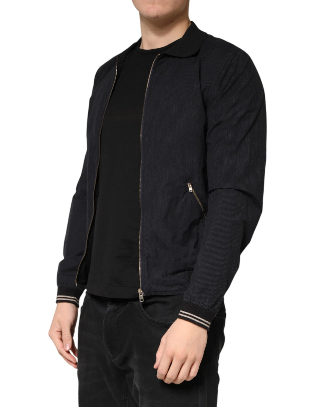 Dolce &amp; Gabbana Sample Sale Dolce &amp; Gabbana Dark Blue Cotton Full Zip Bomber Men Jacket - | Designer outlet