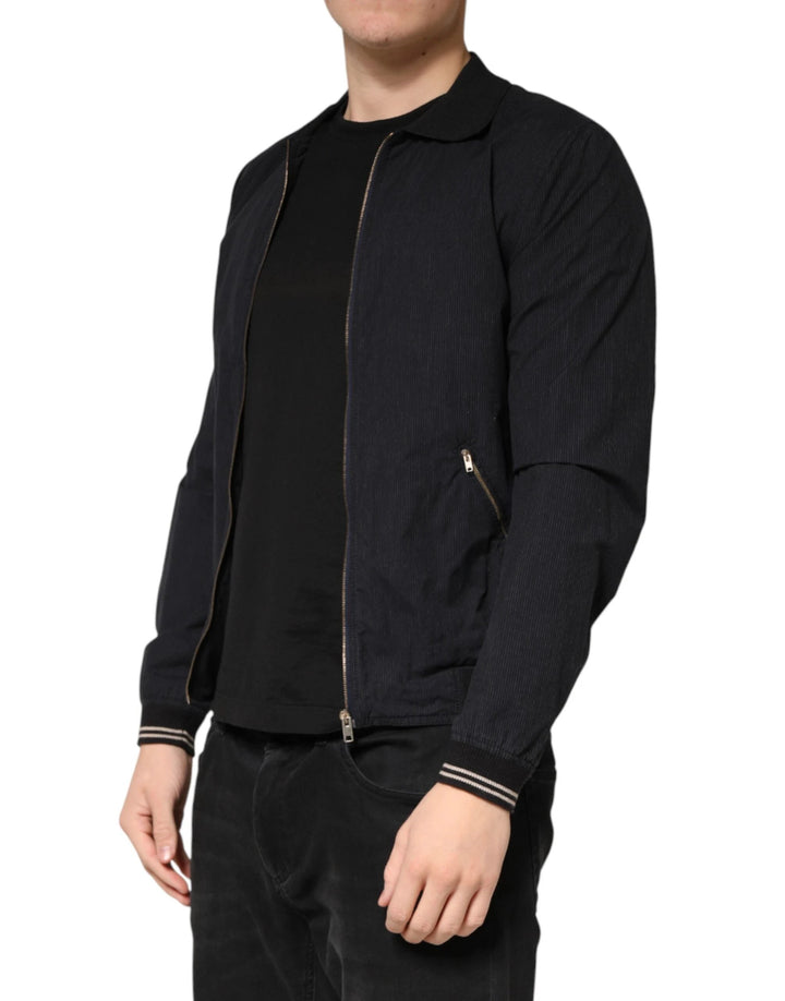 Dolce &amp; Gabbana Sample Sale Dolce &amp; Gabbana Dark Blue Cotton Full Zip Bomber Men Jacket - | Designer outlet