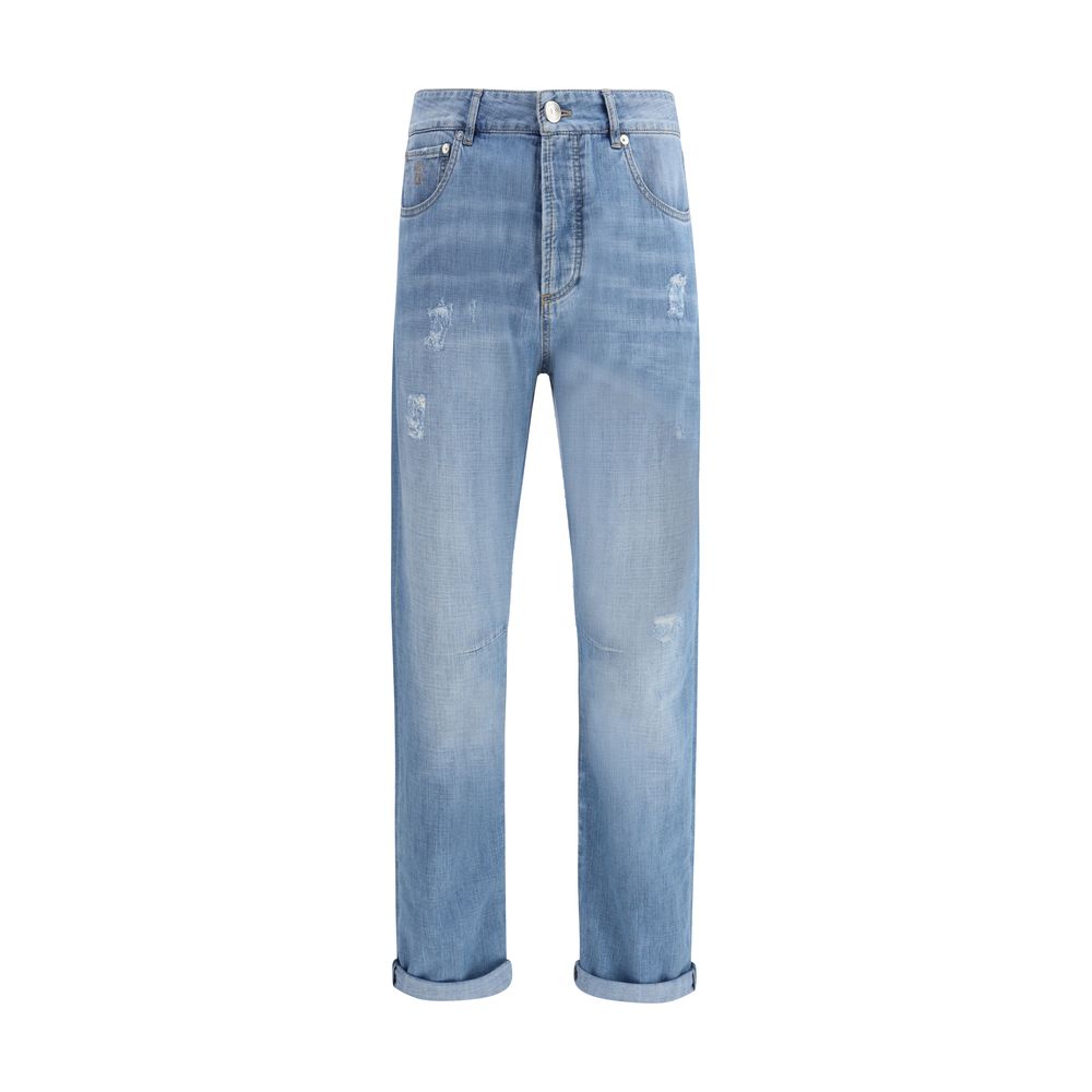 Brunello Cucinelli Light Blue Cotton Relaxed Fit Jeans by Brunello Cucinelli outlet now on sale
