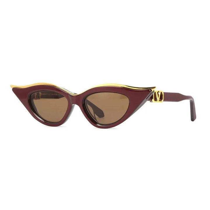 Valentino Sample Sale | Valentino Sunglasses Cat Eye Full Rim, Bordeaux/yellow Gold Frame And Dark Brown Ar Lens Vls-114B - Sunglasses | Designer outlet