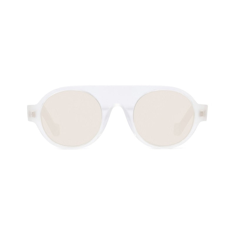 Loewe Round Full Rim, with a Translucent White frame and Brown lens.