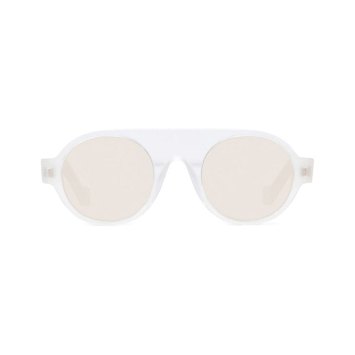 Loewe Round Full Rim, with a Translucent White frame and Brown lens.