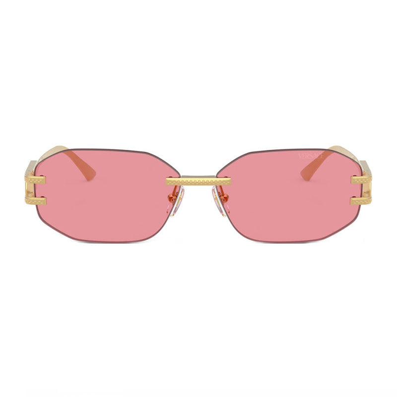 Versace Geometric Rimless, with a Gold frame and Pink lens.