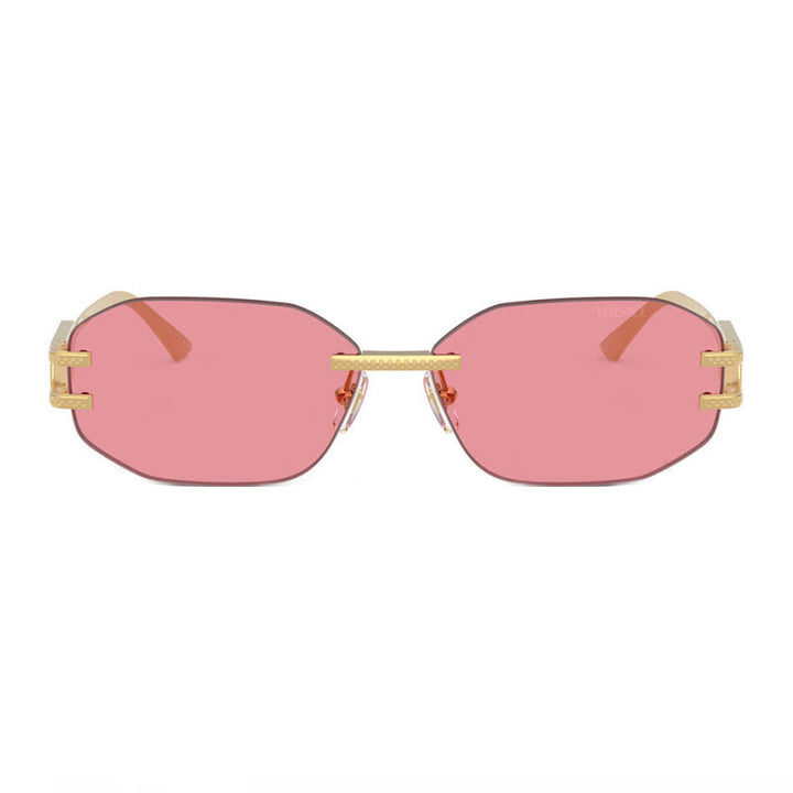 Versace Geometric Rimless, with a Gold frame and Pink lens.