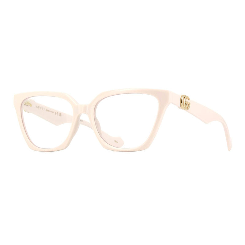 Gucci Sunglasses Cat Eye Full Rim, Ivory Frame and Clear with Magnetic Clip-On Brown Lens GG1542S003