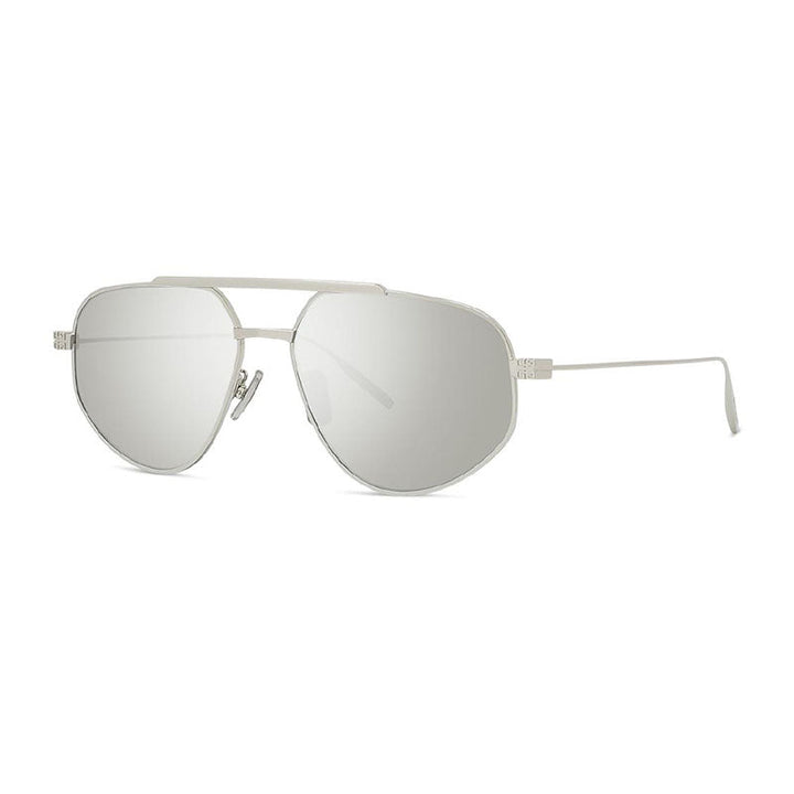 Givenchy Sunglasses Aviator Full Rim, Shiny Palladium Frame and Brown with Silver Mirror Lens GV40058U16G