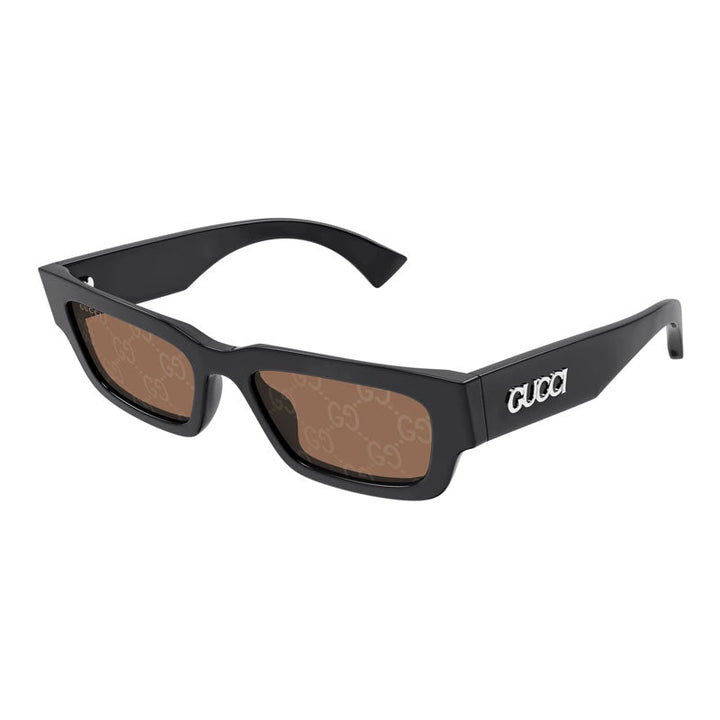 Gucci Sunglasses Cat Eye Full Rim, Shiny Grey Frame and Brown with GG Pattern Lens GG1838S005
