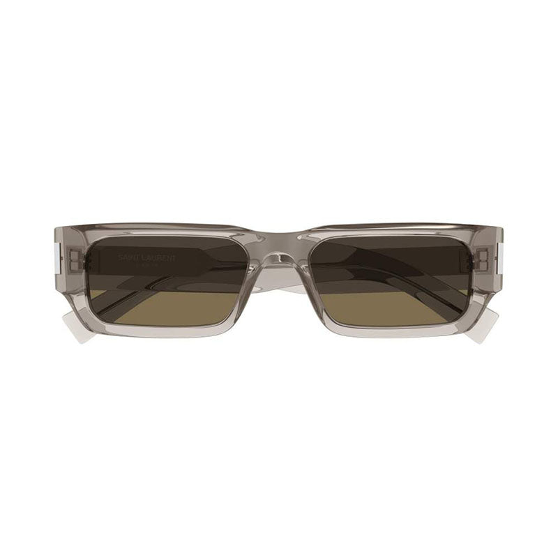 Saint Laurent Sunglasses Rectangle Full Rim, Shiny Transparent Beige Frame and Brown Lens SL660004