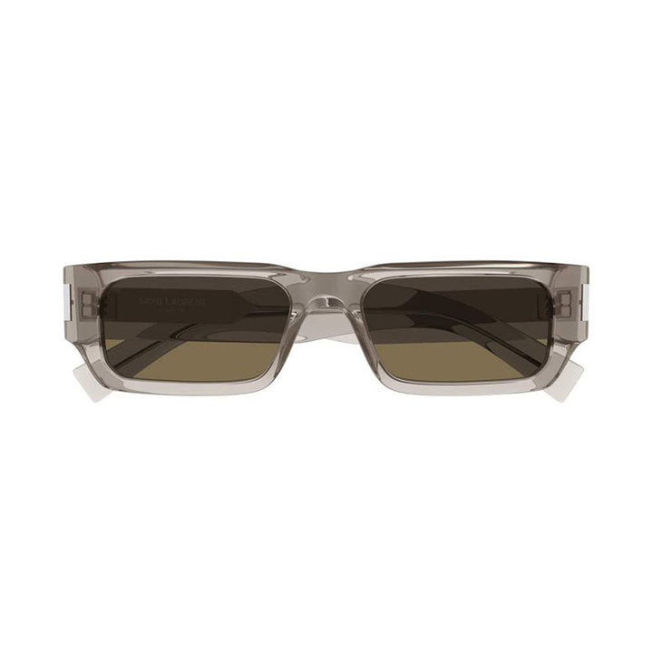 Saint Laurent Sunglasses Rectangle Full Rim, Shiny Transparent Beige Frame and Brown Lens SL660004