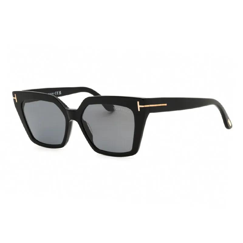 Tom Ford Sunglasses Cat Eye Full Rim, Shiny Black Frame And Smoke Polarized Lens