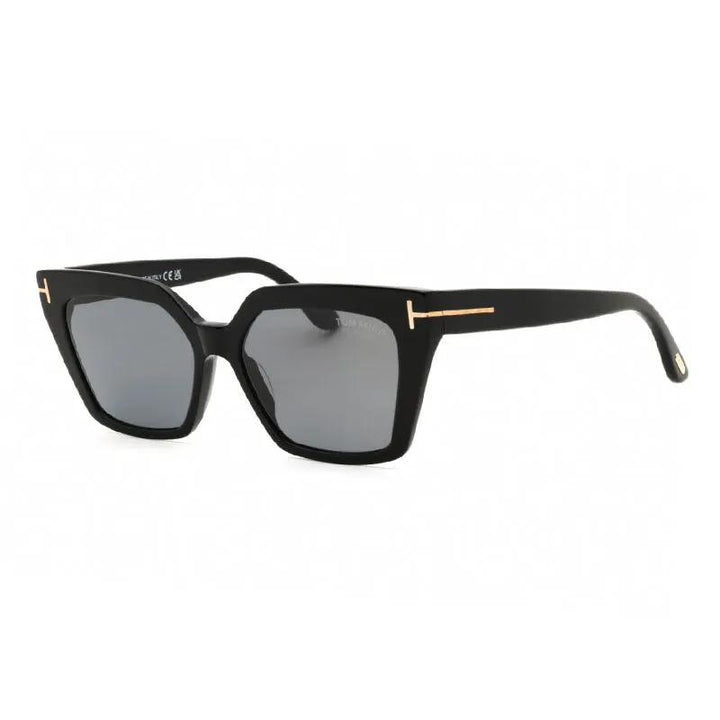 Tom Ford Sunglasses Cat Eye Full Rim, Shiny Black Frame And Smoke Polarized Lens