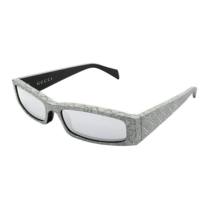 Gucci Sunglasses Rectangle Full Rim, Grey with Metal Stud Detail Frame and Grey Mirror Lens GG1780S001