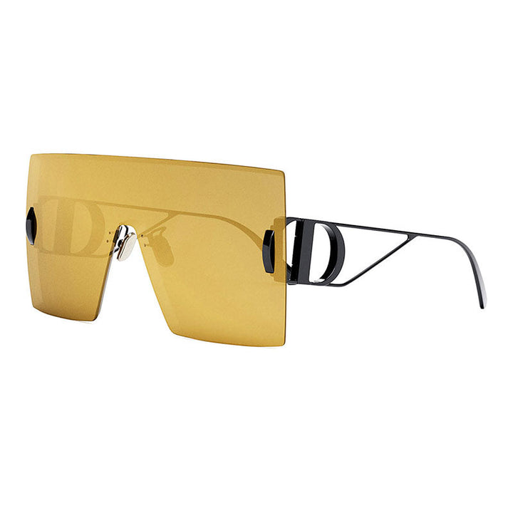 Dior Shield Rimless, with a Shiny Gunmetal frame and Gold Mirror lens.
