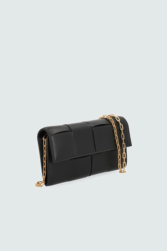 Bottega Veneta Cassette Leather Chain Wallet - Black