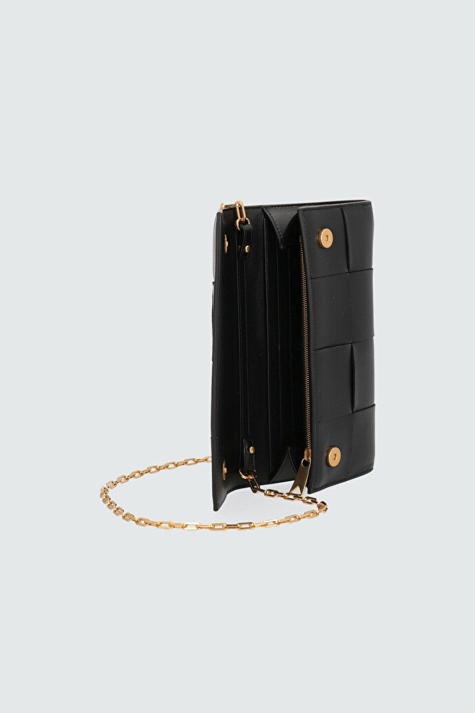 Bottega Veneta Cassette Leather Chain Wallet - Black