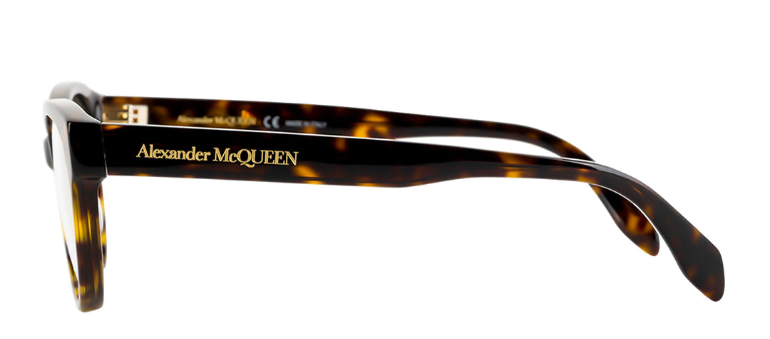 Alexander McQueen AM 0359O 002 Cat-Eye Plastic Havana Eyeglasses with Logo Stamped Demo Lenses Lens