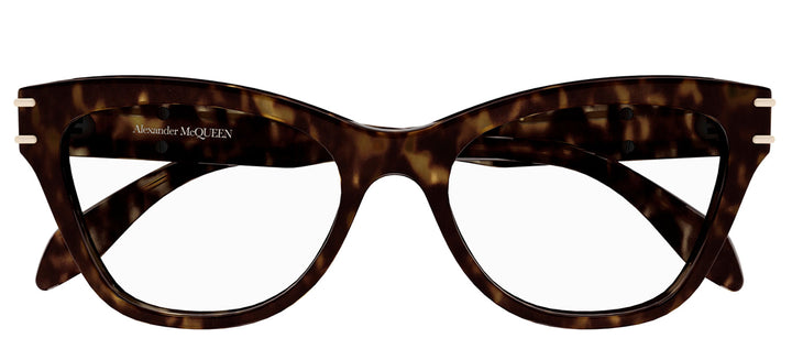 Alexander McQueen AM 0401O 002 Cat-Eye Plastic Havana Eyeglasses with Logo Stamped Demo Lenses